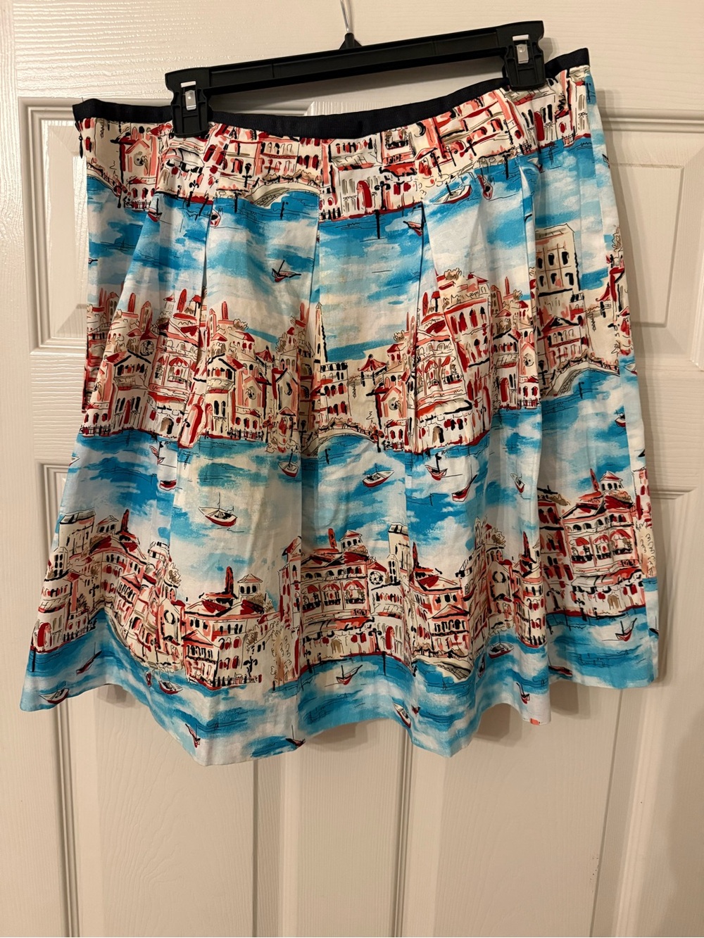 Kenar Scenic Print Circle Skirt in Blue, Red and Cream
